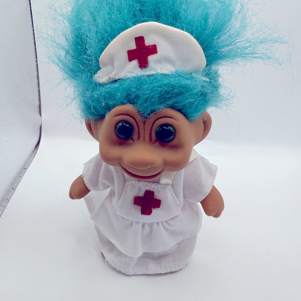 Vintage 4” NURSE‎ TROLL Nolvelty Blue Hair Nurse Uniform 1991